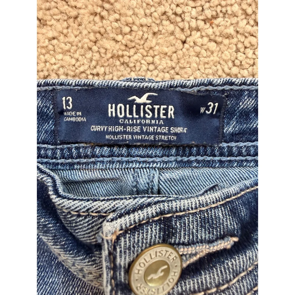 Woman's Hollister Blue Curvy High-Rise Vintage Stretch Cutoff Jean Shorts 13 Y2K